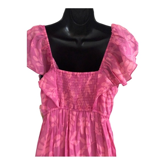 Pink floral motif flutter sleeve v-neck fit and flare maternity dress size large - Picture 13 of 13